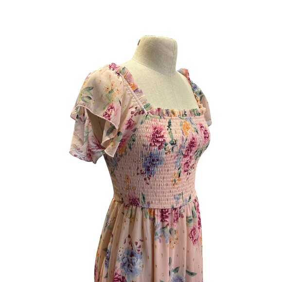 Rare Editions Other - Girls Nina Floral Midi Dress By Rare Editions Blush Polyester Cotton